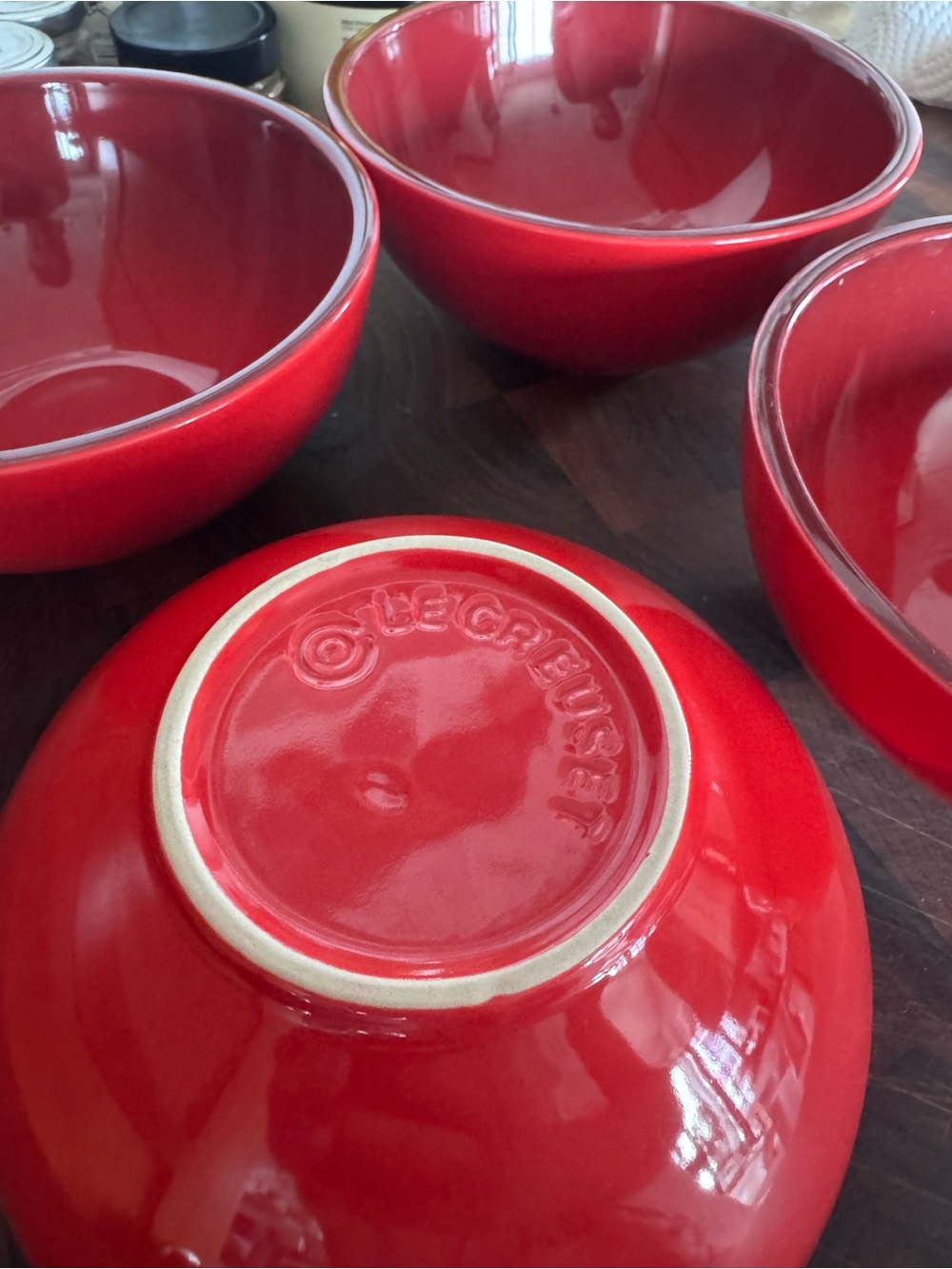 Le Creuset Red Stoneware Bowl Set - Glossy Red Finish, Set of 4